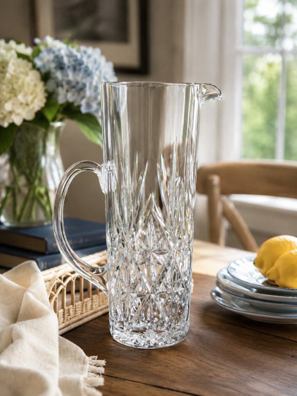 Vintage Cut Crystal Pitcher / Creamer – Starburst Pattern Glass Barware